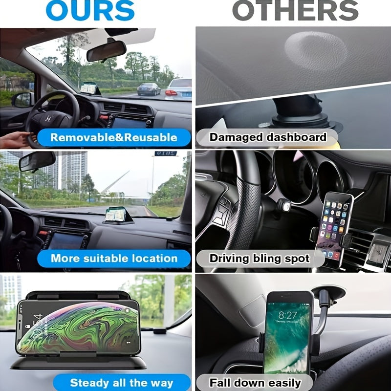 Soporte de Teléfono para Coche de Silicona con Adhesivo para el Tablero, Agarre Antideslizante y Parasol - Soporte de Navegación AR para Todos los Vehículos