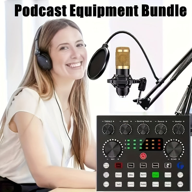 Kit de Audio de Transmisión Todo en Uno con Micrófono BM800, Mezclador V8S y Múltiples Accesorios - Cuerpo de Metal Duradero, Alimentación USB/Energía, Cancelación de Ruido, Efectos de Sonido de Un Solo Clic, Conexión de Doble Dispositivo, Ideal para Pod