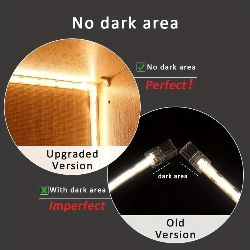 Kit de conectores para tiras LED de 8mm/10mm de ancho, 6 piezas de conectores en L transparentes sin espacio y 4 piezas de conectores de tira a tira para luces LED PWM FCOB CCT