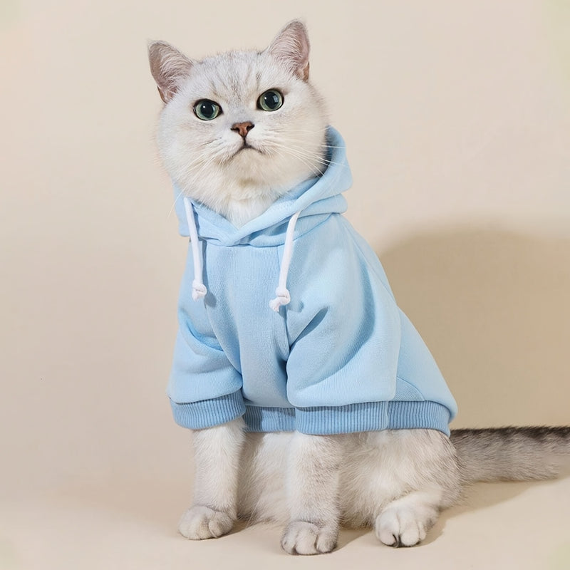 1 sudadera con capucha para mascotas, azul claro, de poliéster, abrigada y cómoda, ideal para uso en interiores o exteriores, con bolsillo delantero, para perros y gatos