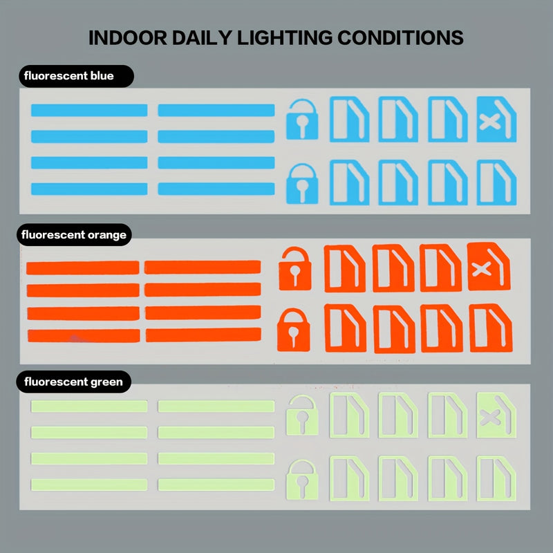 1 juego de pegatinas de botón de ventana de coche universal - Verde fluorescente, azul, naranja, pegatinas funcionales de botón adecuadas para accesorios de interior de coche