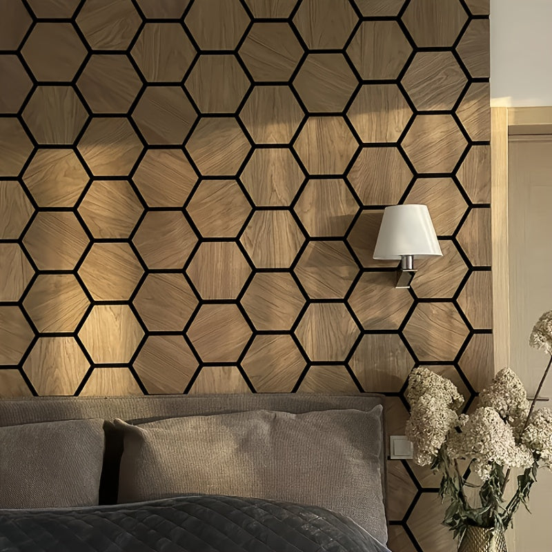 Paneles Acústicos Hexagonales Modernos en Fieltro Negro - Decoración de Pared y Techo Insonorizante de Roble Natural para Estudios de Grabación y Cines Caseros