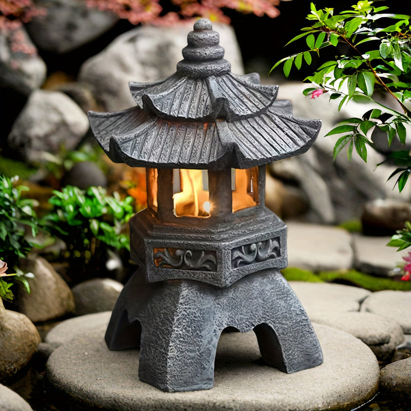 1PC Decoraciones Zen para Exteriores/Interiores - Estatua de Linterna Pagoda con Energía Solar, IPX4Añade encanto artístico a tu jardín, patio y balcón ajardinado, ¡el regalo perfecto para decoración de patio!