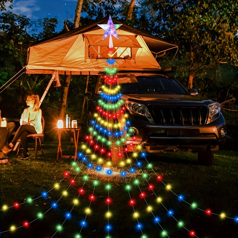 298.7cm 280 LED Luz de Cascada de Agua de Estrella, Luz Solar para Acampar al Aire Libre, 8 Modos de Luces de Cadena para Decoración de Jardín, Cortina, Patio, Árbol de Navidad, Fiesta, Hogar, Boda, Luz de Festival IP54 6.6ft 200LED
