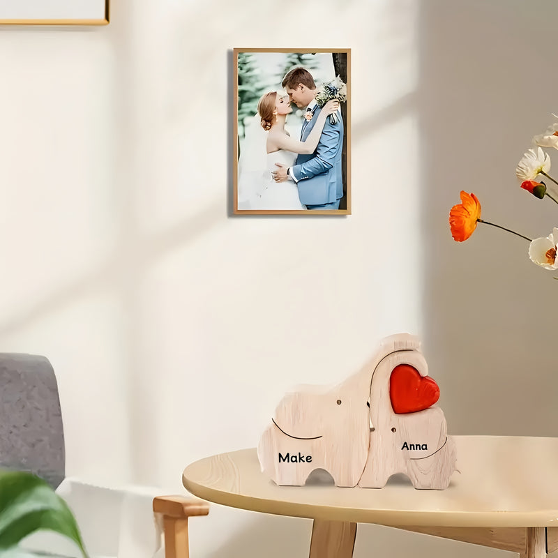 Rompecabezas de familia de elefante de madera personalizado - Texto personalizado, ideal para bodas, Navidad, Día de San Valentín - Regalo perfecto para decorar la mesa para padres y parejas, decoración de elefante