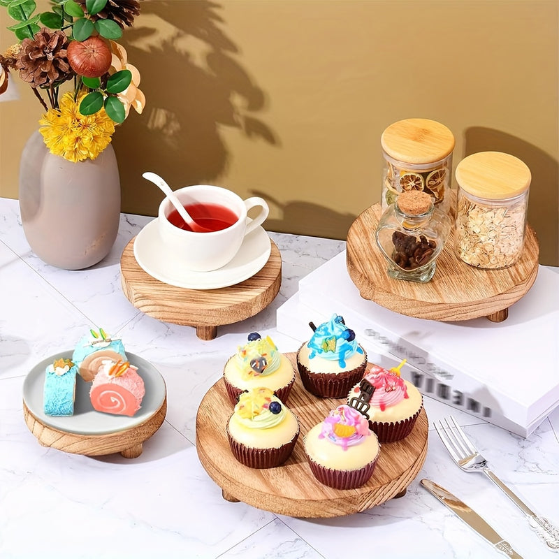 Soporte de Exhibición de Madera para Escritorio de 4 Piezas, Base de Madera para Exhibición, Soporte Redondo Mini, Antiguo de Madera, Utilizado para Decoración de Bandejas Superpuestas, Adecuado para Cocina de Hogar, 4 Tamaños