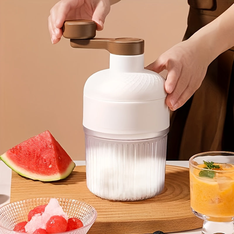Trituradora y Afeitadora de Hielo Manual MOMMED - Fabricante de Hielo Manuales de Alta Resistencia para Hielo Pelado Esponjoso, Copos de Nieve y Hielo Triturado - Blanco con Mango Marrón, No Necesita Electricidad, Utensilio de Cocina | Diseño Elegante |