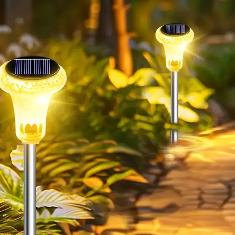 Dos, cuatro o seis luces solares para jardín al aire libre, lámparas LED de acero inoxidable, compactas y prácticas, base de lámpara de cristal solar, adecuadas para iluminación de jardines, entradas y patios.