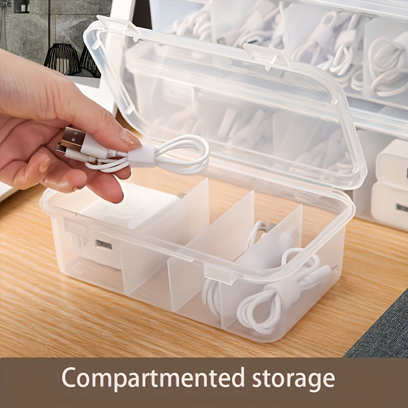 Caja de gestión de cables de gran capacidad con 5 compartimentos y tapa - Solución de almacenamiento de escritorio que ahorra espacio para uso en la oficina y en casa, plástico duradero, perfecta para organizar cables y cargadores, gestión de cables en c