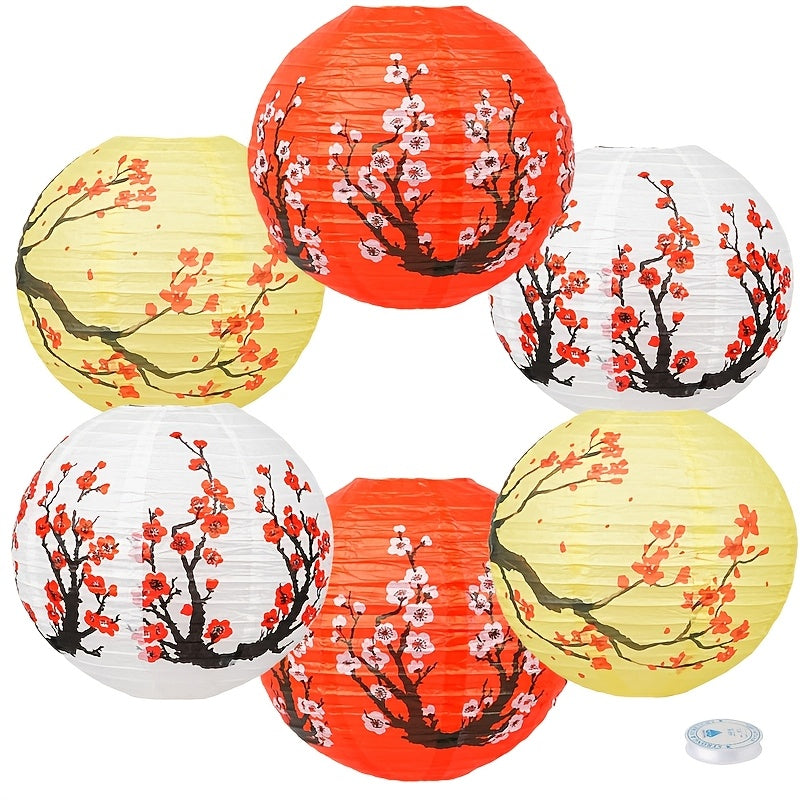 6pcs Faroles de Papel de Flor de Cerezo - Decoración Colgante de 30.48cm para el Año Nuevo Chino, Bodas y Celebraciones en Casa