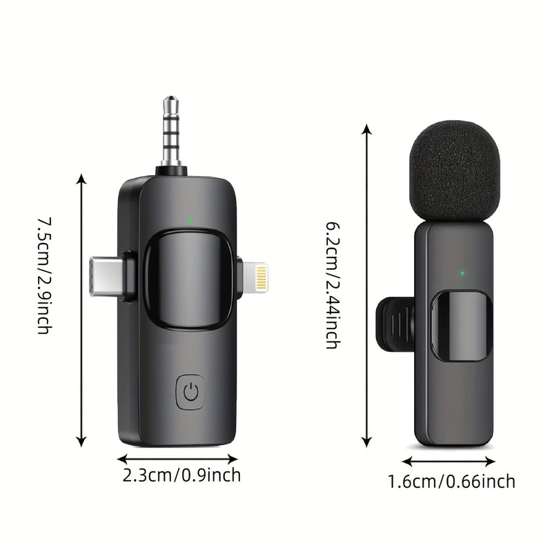 Micrófono inalámbrico de 3 en 1, claro, mini, adecuado para for iphone con enchufe de luz, teléfonos Android/computadoras/laptops, micrófono con doble clip de cuello con enchufe USB-C/3,5 mm, utilizado para grabación de video, vlogging, transmisión en vi
