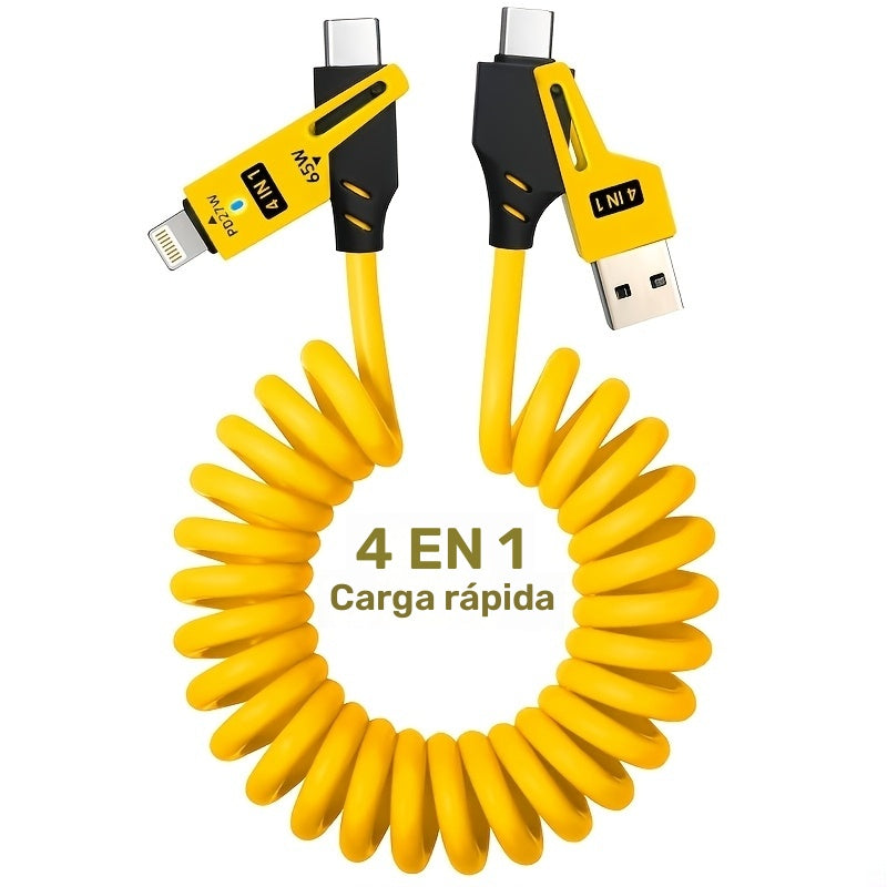 Mejor elección: 1pc/5pcs cable de carga universal de alta velocidad de aleación de zinc 65W, retráctil con resorte compatible con for Samsung S24, S23, S21, One Plus, Mi 13, Huawei, OPPO y series iPhone – la mejor opción para cargar en el coche