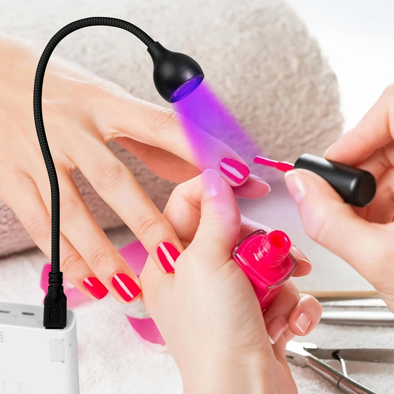 Elmlogiroa Lámpara LED de 3W para Uñas - Luz Curadora de Esmalte en Gel Portátil con Cuello Flexible Ajustable a 360°, Secador de Manicura Sin Olor para Salón y Hogar DIY, Diseño Compacto y Ligero para Viaje, Recargable, Posicionamiento Versátil, Cable R