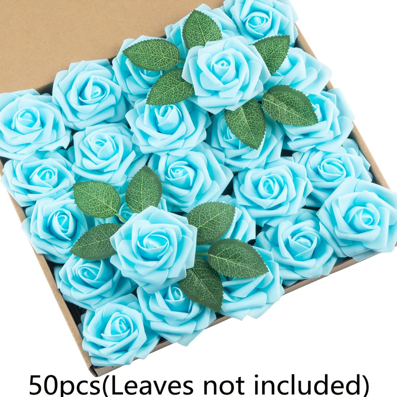 50 piezas de rosas artificiales LuxeCraft, flores falsas de poliuretano para ramo de novia DIY, arreglos florales para el hogar, ideales para decoración de Navidad, Halloween, Pascua, San Valentín - Sin contenedor incluido