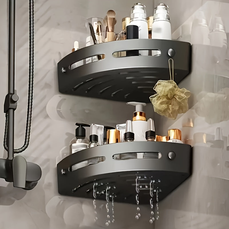 2 piezas de estante triangular de pared moderno sin perforaciones --- Material ABS duradero, estante de almacenamiento para baño y aseo, lavabo sin perforaciones para el hogar, inodoro, baño, estante de esquina de almacenamiento de cocina