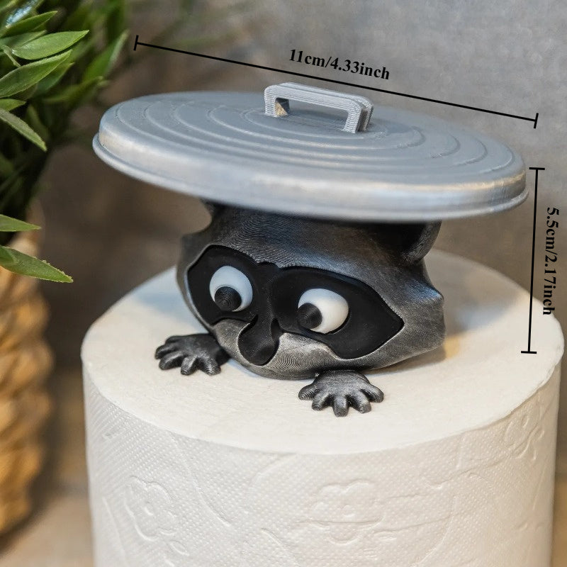 Soporte para papel higiénico con diseño de mapache en 3D - Decoración divertida para baño con tapa, regalo ideal para amantes del humor, plástico blanco, diseño independiente, decoración de baño con mapache