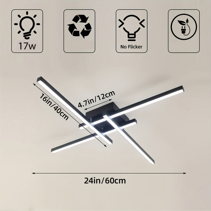 24 pulgadas/60 cm Lámpara de techo moderna, Iluminación de techo LED, Lámpara de techo empotrada negra para dormitorio, estudio, cocina, sala de estar