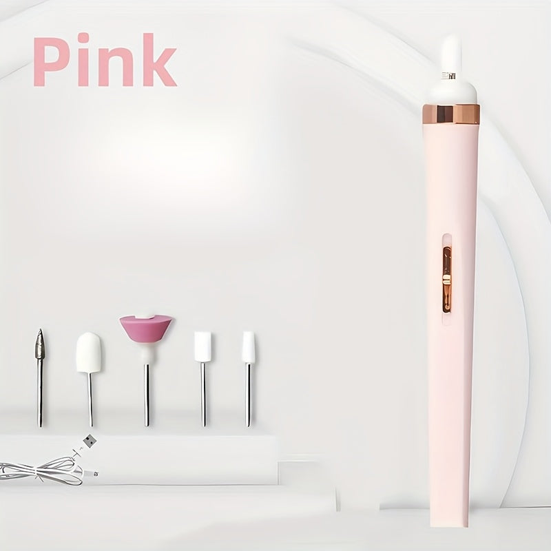 Broca Portátil para Uñas con 5 Accesorios, Recargable USB y Luz LED, Velocidad Ajustable, Ideal para Manicura y Cuidado de Uñas