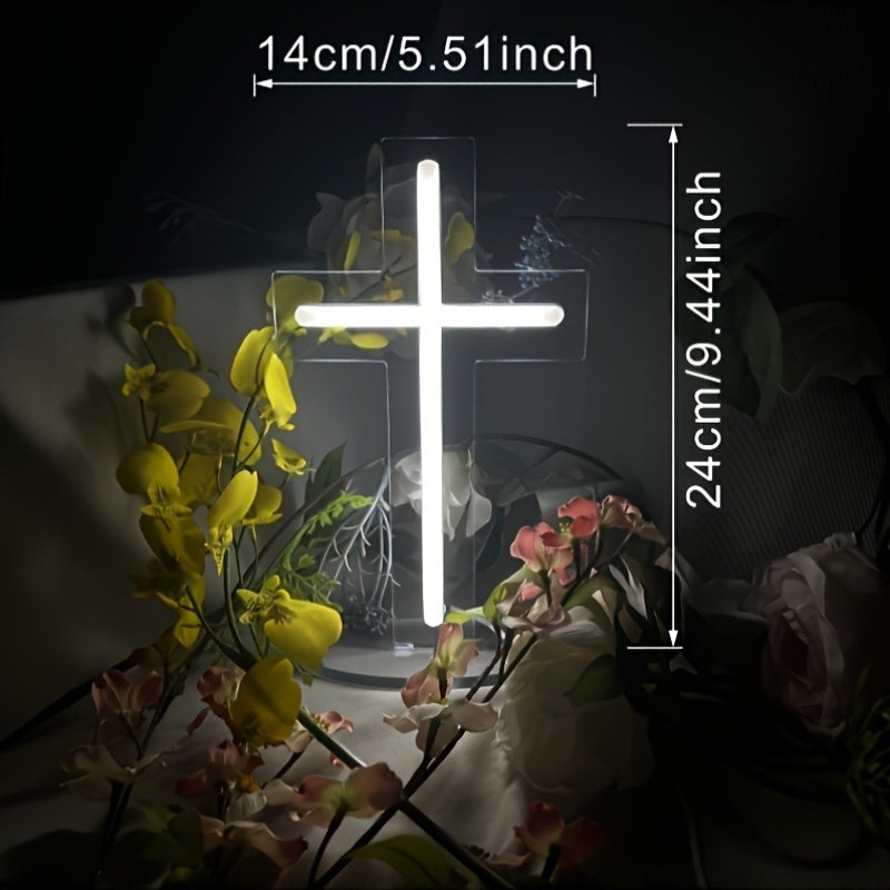 1 pieza de luz de neón de la cruz de Jesús, luz de neón LED para decoración del hogar, decoración de pared blanca, Navidad, Año Nuevo, boda, letrero de fiesta de cumpleaños, decoración de Pascua.