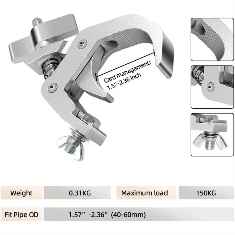 Paquete de 4 Ganchos para Iluminación Escénica de Alta Resistencia, Abrazaderas de Aluminio Premium Pro para Trusses de 3.99-5.99 cm, Capacidad de Peso de 149.69 KG para Uso en Aparatos de Iluminación con Cabeza Móvil