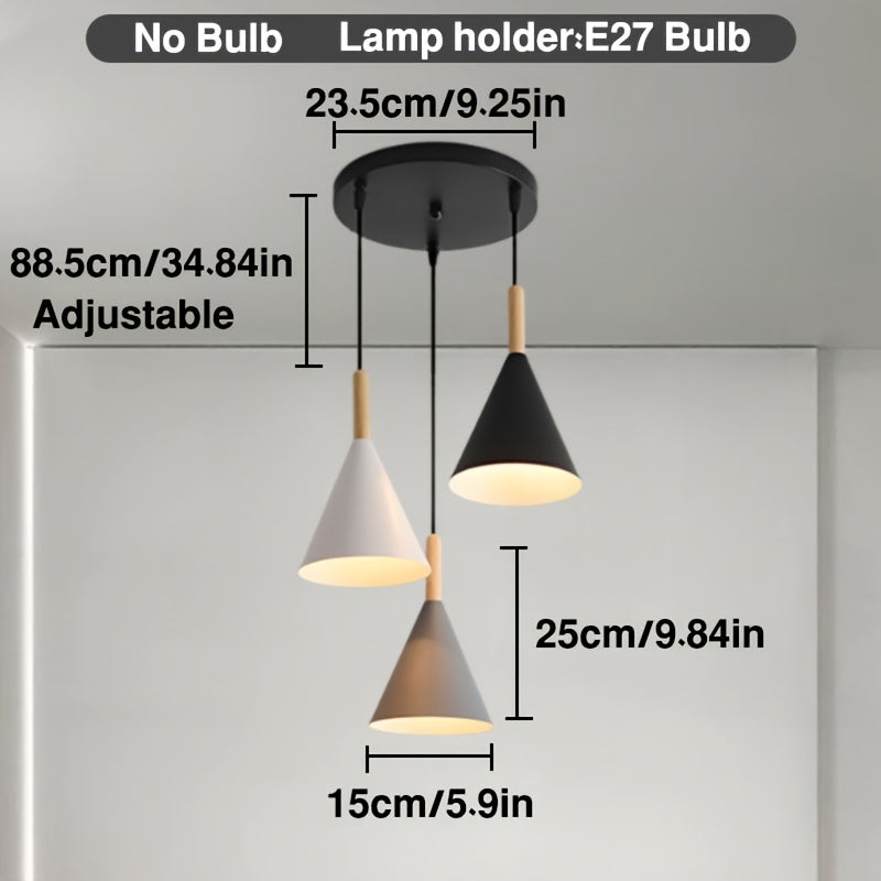 Lámpara de techo moderna de tres cabezas para isla de comedor o sala de estar - Negro, blanco o gris, sin bombillas incluidas, instalación fácil con control de interruptor, lámpara de techo moderna, iluminación contemporánea, construcción de hierro conte