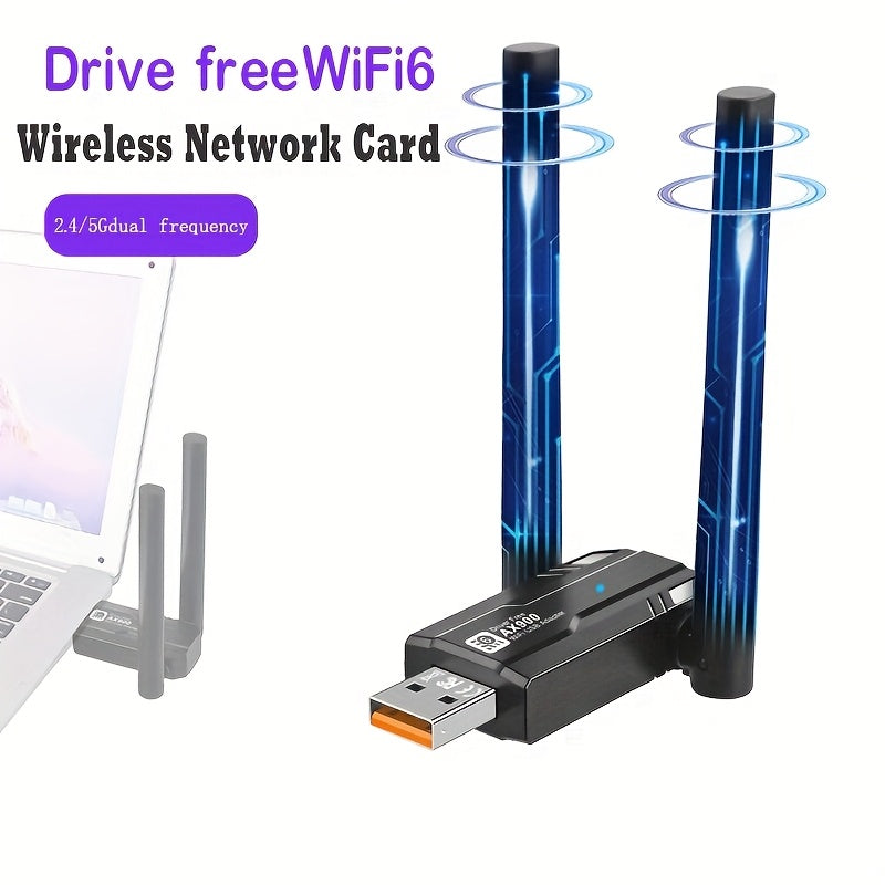 Tarjeta de Red Inalámbrica USB WIFI6 Doble Banda + Adaptador Combinado sin varillas 5.4, Conectar y Listo, Tasa de Transmisión Alta de 900Mbps, Receptor Mini Encriptado de Largo Alcance con Antena Externa de Ganancia 2dBi*2 en 4GHz+5.8GHz, Compatible con