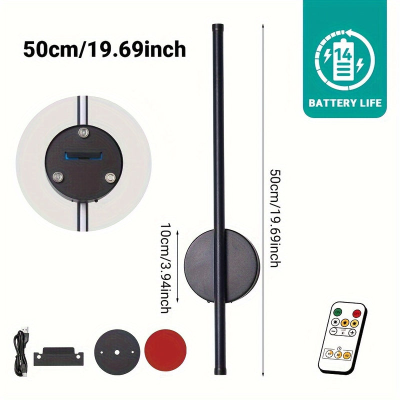 Lámpara de pared recargable tipo C de 50 cm, negra, con control remoto, regulable, función de apagado automático, montaje magnético, ideal para dormitorios, estudios, salas de estar y escaleras, fácil instalación