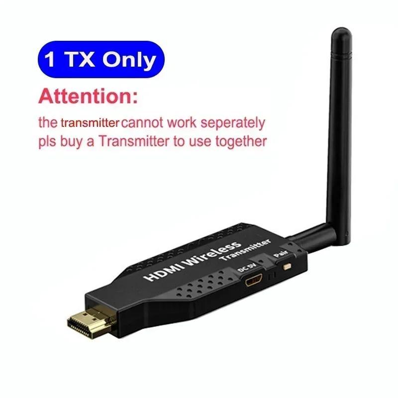 1080P 60Hz 50m HD Wireless Transmitter y Receiver 1 TX a 4 RX Adaptador de TV Stick Dongle Extensor Kit Plug & Play para Cámara, Portátil, PS4, Proyector, Monitor, Bajo Retardo con Antena, más estable.