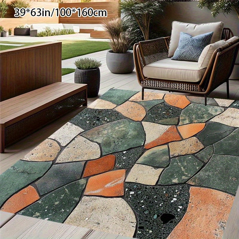 Tapete de área con patrón de piedra natural - Poliéster suave, lavable en máquina, decoración al aire libre para patio, balcón y picnic - 79x118 pulgadas, 200x300 cm, tapete de decoración al aire libre | Diseño de piedra natural | Tapete lavable en máqui