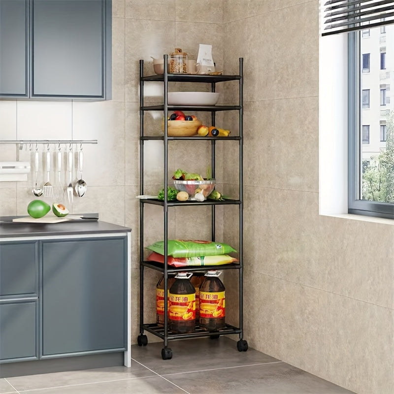 Carro de almacenamiento metálico ajustable de 6 niveles con ruedas y ganchos - Organizador multifuncional para cocina, dormitorio, baño y habitación de lavandería - Diseño que ahorra espacio para almacenar botellas de especias, utensilios, etc. | Estilo