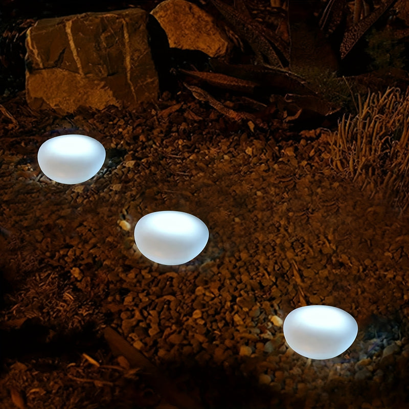 Luces de piedras de 4 LED alimentadas por energía solar, iluminación decorativa para jardines, césped, caminos, piscinas y decoraciones navideñas. (Luz blanca/Luz cálida)