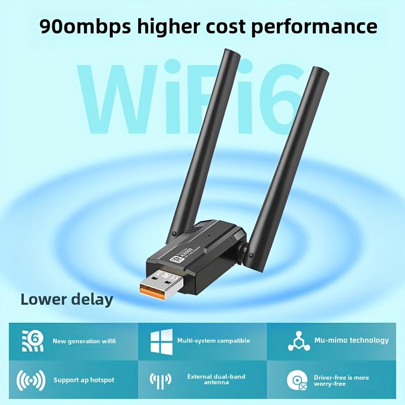 Tarjeta de Red Inalámbrica USB WIFI6 Doble Banda + Adaptador Combinado sin varillas 5.4, Conectar y Listo, Tasa de Transmisión Alta de 900Mbps, Receptor Mini Encriptado de Largo Alcance con Antena Externa de Ganancia 2dBi*2 en 4GHz+5.8GHz, Compatible con