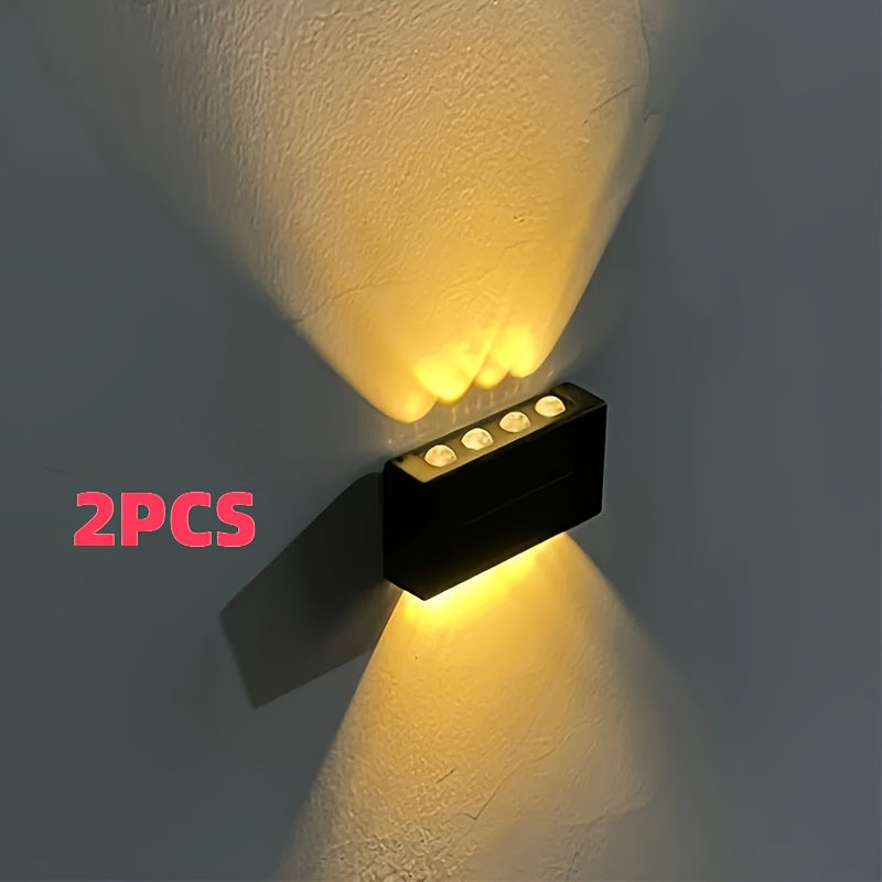 2 pzas. luces solares para pared con 8 LED, decoración exterior con luz cálida amarilla, ideal para hogar, jardín, cerca, patio, montaje semiempotrado, batería de níquel, carga solar, luz para pared de jardín, luz moderna para pared, plástico duradero