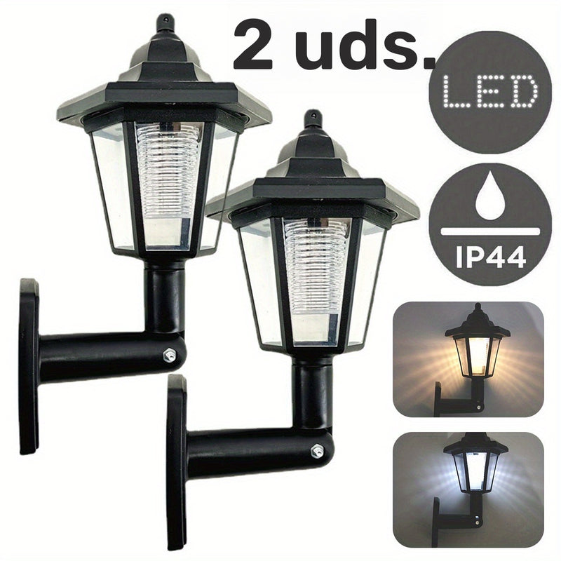 2 piezas Luces solares hexagonales al aire libre LED Sconce Led Lámpara de pared Linterna retro Jardín Decoración Farola solar de calle al aire libre