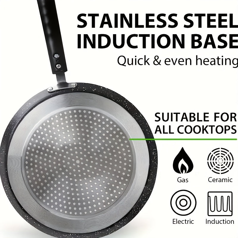 SHAON Sartén para Crêpes de 10 pulgadas Antiadherente, Aluminio Negro, Mango Resistente al Calor, Versátil para Gas, Eléctrico, Cocedor de Arroz, Ideal para Tortillas, Bistecs, Huevos Revueltos y Más, Esenciales para el Desayuno | Sartén Elegante para Cr