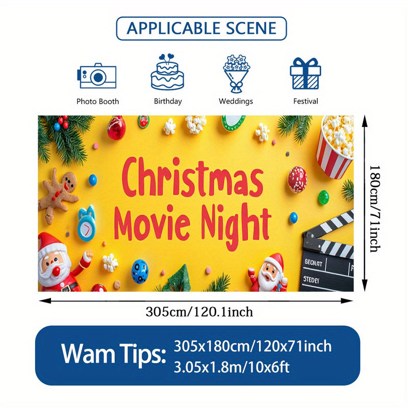 Luz de puerta 2D, 1 pieza, banner de puerta festivo de Noche de Cine de Navidad - Diseño vibrante de Papá Noel, galletas de jengibre y palomitas, poliéster duradero, perfecto para decoraciones navideñas, uso interior y exterior, decoraciones navideñas