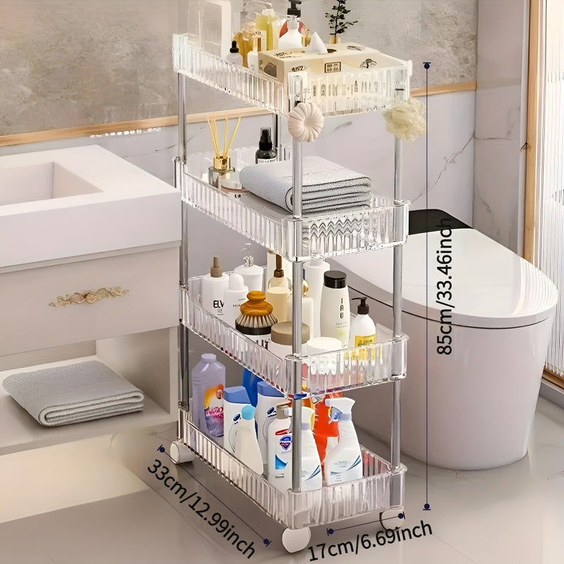 Carrito organizador rodante de 3 niveles con ruedas - Acrílico resistente y acero inoxidable, ideal para baño, cocina, oficina y espacios estrechos, disponible en 3 o 4 niveles, organizador de baño|Carrito blanco elegante|Isla de almacenamiento móvil, ca