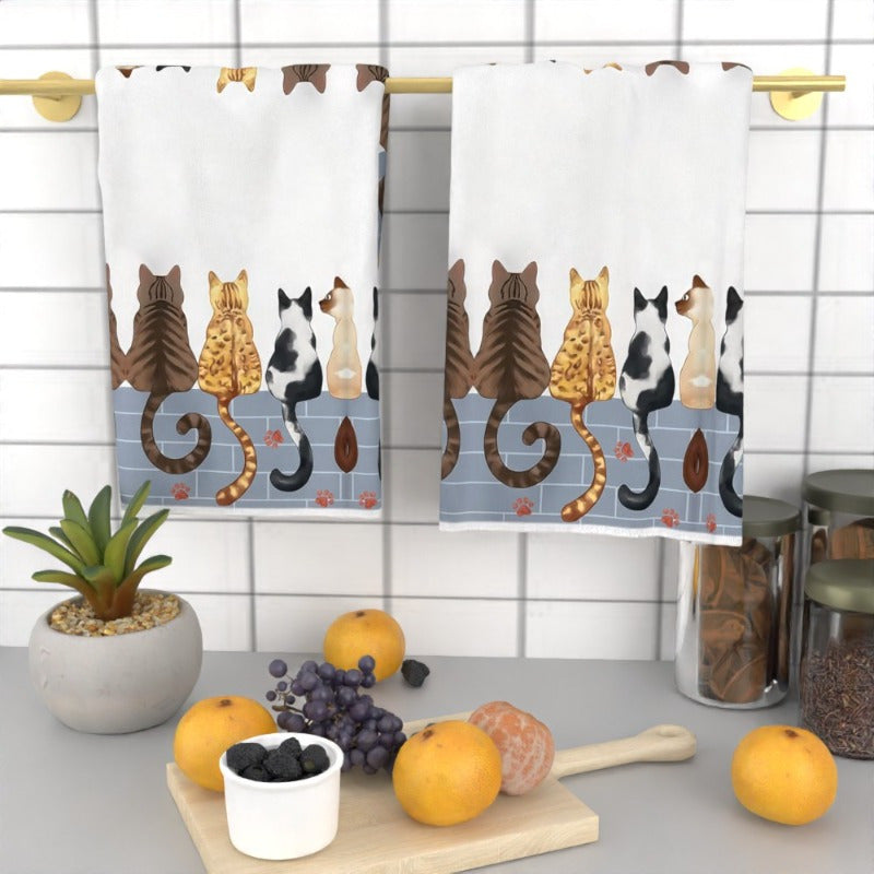2 pañuelos de cocina con diseño de gatos Whisker Wonders, súper suaves de poliéster, lavables a máquina, tema de fantasía felina, ideales para regalo a amantes de los gatos
