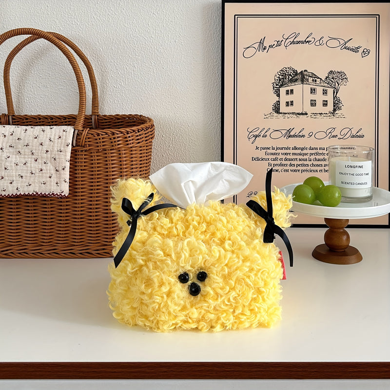 Cubre de caja de pañuelos de perro perrito de peluche, dispensador de servilletas creativo cuadrado, estuche de papel decorativo para mesa para hogar, sala de estar, dormitorio - Otro material de decoraciones de Halloween, Navidad