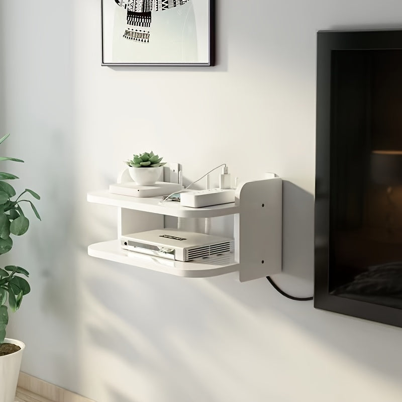 Estante de pared para ahorrar espacio, 1 unidad, material PP, organizador para router y decodificador de TV sin necesidad de taladrar, solución de almacenamiento sin carga, estantes de esquina