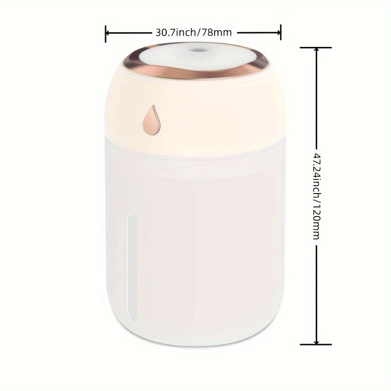 Humidificador Mini Portátil con Luz Nocturna LED, Alimentado por USB 330ml de Niebla, Tecnología de Onda de Sonido Silenciosa de 26dB para Coche, Oficina, Dormitorio - Difusor de Aceites Esenciales, Gris