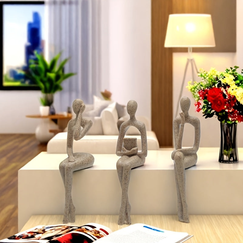 Conjunto de 3 piezas de colgantes de pensador de arenisca europea para decoración de vitrinas, figura abstracta de decoración, decoración de lujo avanzada, decoración de mesa para sala de estar