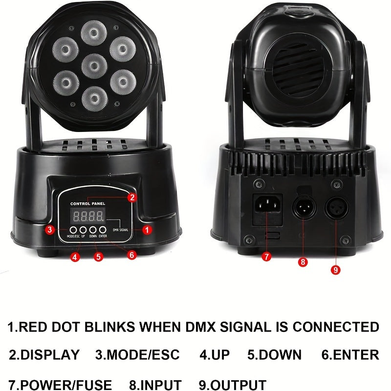 Mini Luz DJ RGBW 7x8W con Activación por Sonido, Control DMX - Ideal para Fiestas, Clubes, Conciertos, Bodas, Eventos de Discoteca - Negro, Efectos de Iluminación de Discoteca|Mejorador de Ambiente de Club|Función de Pantalla Digital, Accesorios de DJ