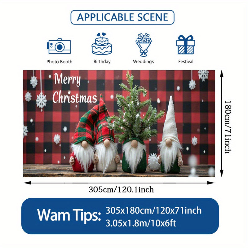 2D Banner de Puerta, 1 Pieza, Banner de Puerta de Navidad Festiva con Gnomos y Árboles - Poliéster, Cuadros Rojos y Negros con Copos de Nieve, Perfecto para Decoración de Vacaciones, Bodas y Celebraciones al Aire Libre, Decoraciones de Navidad con Gnomos