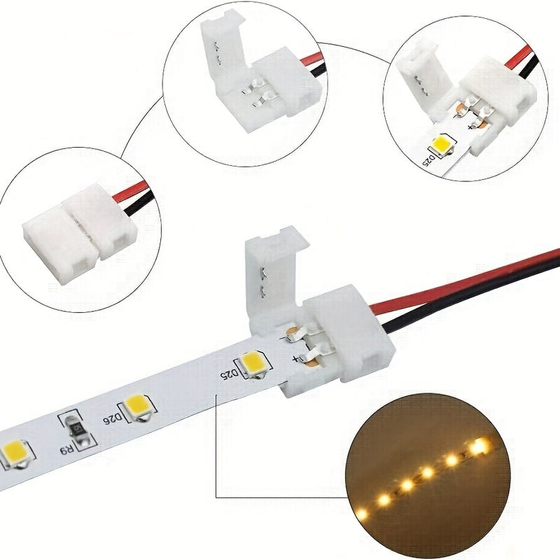 10 Piezas Conector de Tira LED, Cable de Conexión Rápida de 8 mm para Conectores de Tira LED de 2 Pines sin Soldar