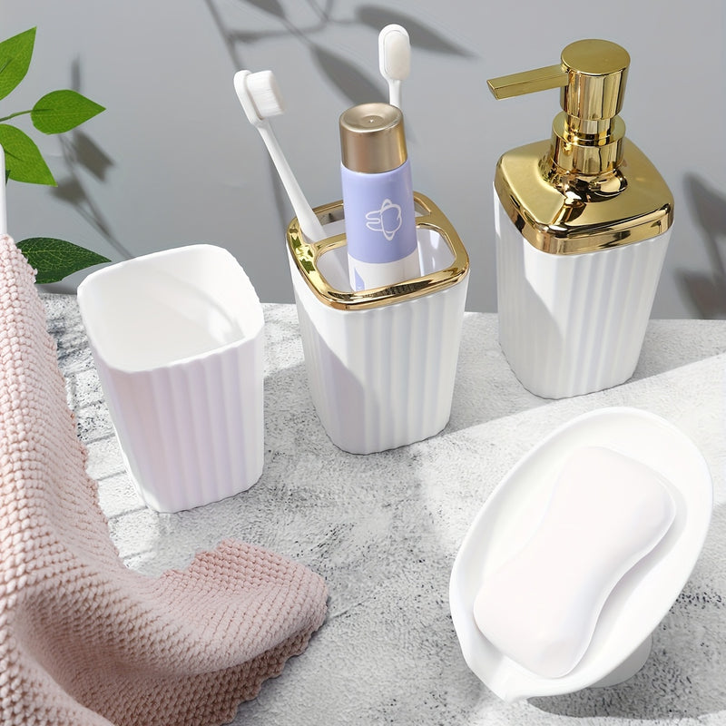 4 Piezas, Soporte Para Cepillo De Dientes, Vaso Para Enjuague Bucal Y Jabonera, Ideal Para Organizar Los Artículos Esenciales De Su Baño Accesorios De Baño, Kit De Baño Con Estilo Y Funcional Con Dispensador De Loción