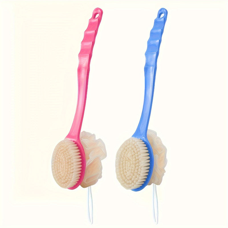 Cepillo corporal de cerdas y esponja suave de lujo - Cepillo de ducha curvo de mango largo exfoliante suave para mujeres y hombres - Accesorios de spa para el baño para el cuerpo, la cara y el cuidado de la piel