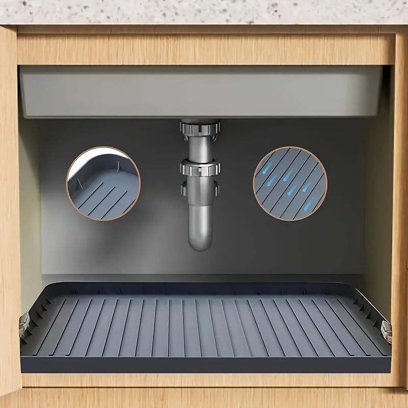 2 Piezas de Bandejas Impermeables para Fregadero Duraderas y Fáciles de Limpiar – Diseño Elegante con Rejillas Circulares para Gabinetes de Cocina y Baño