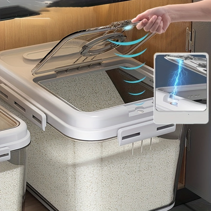 Contenedor de almacenamiento de arroz hermético con tapa transparente - Prueba contra insectos y humedad, dispensador de granos de plástico duradero para la organización de la cocina