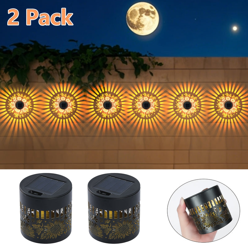2 Piezas de Faroles Solares para Exteriores, Luces Metálicas Tema Girasol para Jardín, Patio y Cercado, Decoración Exterior, Regalo Ideal para Mamá o Abuela